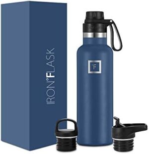 IRON °FLASK Camping & Hiking Hydration Canteens - 3 Lids (Narrow Straw Lid) Leak Proof Vacuum Insulated Stainless Steel - Hot & Cold Double Walled Sports Water Bottle - Twilight Blue, 20 Oz