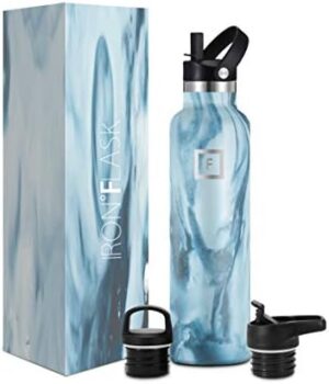 IRON °FLASK Camping & Hiking Hydration Canteens - 3 Lids (Narrow Straw Lid) Leak Proof Vacuum Insulated Stainless Steel - Hot & Cold Double Walled Sports Water Bottle - Ocean, 24 Oz