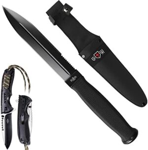 Bundle of 2 Items - Pocket Knife - Survival Military Foldable Knife - Best Outdoor Camping Hunting Bushcraft EDC Folding Knife - Knife with Serrated Blade - Best EDC Survival Camping Hiking Military