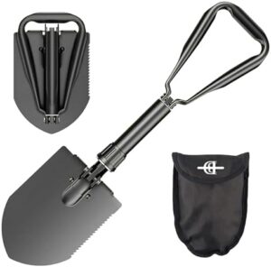 24.5" Collapsible Shovel, Heavy Duty Foldable Shovel, Camping Shovel and Pickax, Military Entrenching Tool for Gardening, Camping, Mud&Snow, Off Road, Portable Car Emergency kit