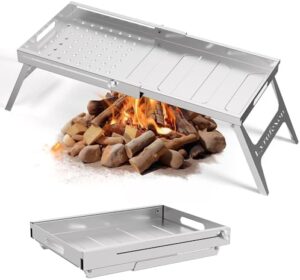 Campfire Grill Stainless Steel, 24.8"*11" Food Grade Metal, Non-toxic and Easy to Clean, Folding Camp Fire Grill for BBQ, Picnics, Backpacking, Backyards and Survival