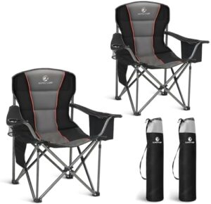 LET'S CAMP Folding Camping Chair Oversized Heavy Duty Padded Outdoor Chair with Cup Holder Storage and Cooler Bag, 450 LBS Weight Capacity, Thicken 600D Oxford,2 Pack