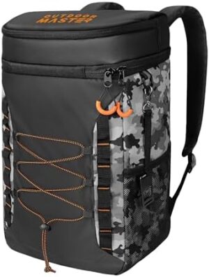 OutdoorMaster Cooler Backpack with Leak-Proof Design, 2 Insulated Compartments Portable Thermal Bag for Camping, Beach, Travel, Lunch, Drink, Ice