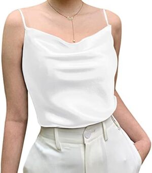 Miqieer Basic Women's Silk Tank Top Ladies V-Neck Camisole Silky Loose Sleeveless Blouse Satin Tank Shirt