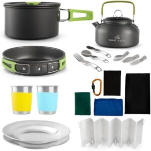 19 pcs Camping Gear Must Haves, Camping Stove, Camping Cooking Set, Campfire Cooking Equipment, Camp Kitchen, Camping Cookware Set, Camping Pots and Pans Set, Camping Pans, Outdoor Camping Mess Kit