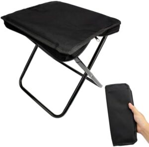 Camping Stool, Portable Folding Stool with Carry Bag, 12in Portable Folding Chair 1.6Lbs Collapsible Camp Stool Outdoor Footstool for Travel Walking Hiking Fishing Picnic Barbecue (Black)