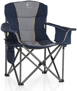 ALPHA CAMP Oversized Folding Camping Chair, Heavy Duty Portable Lawn Chairs with Cooler Bag, Side Pocket & Cup Holder, Folding Chairs for Outside Support 450 LBS