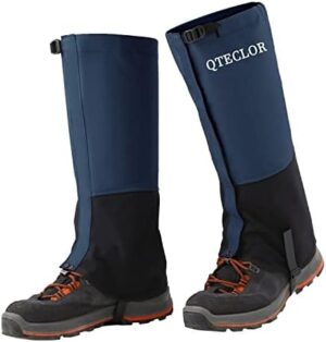 QTECLOR Leg Gaiters Waterproof Snow Boot Gaiters for Snowshoeing, Hiking, Hunting, Running, Motorcycle Anti-Tear Oxford Fabric, TPU Instep Belt Metal Shoelace Hook for Outdoor