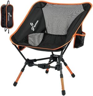 Sportneer Backpacking Chair, Lightweight Portable Camping Chair for Adults Foldable Outdoor Collapsible Camp Chair for Camping Hiking Lawn Picnic Beach Outside Travel (1, Orange(Height Adjustable))