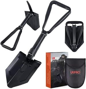 Folding Survival Shovel w/Pick, Portable Carbon Steel Handle and Blade, Entrenching, Military, Firefighting, Trenching Tool, for Camping, Gardening, Digging, Sand, Mud & Snow