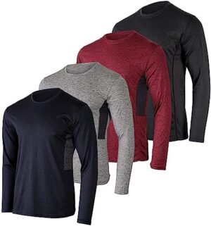 Real Essentials 4 Pack: Men's Dry-Fit UV Moisture Wicking UPF 50+ SPF Sun Protective Fishing Hiking Swim Long Sleeve Shirt