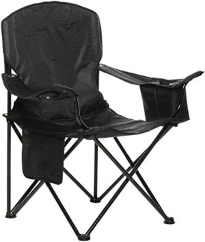 Amazon Basics Portable Camping Chair with 4-Can Cooler, Side Pocket, Cup Holder, and Carry Bag; Collapsible Chair for Camping, Tailgates, Beach, and Sports