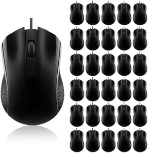 Bonuci 30 Pcs USB Wired Mouse Computer 3 Button Mice Bulk Corded USB Mouse for PC Desktop Laptop Computer Office School Home Classroom Supplies (Black)