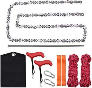 53 Inch Rope Saw, High Reach Tree Limb Hand Rope Chainsaw, 68 Sharp Teeth Blades, Rope Saw with 2 Extra Handles, Ropes, Webbing, S-hook and Carabiner, 1 Sharpener and Cloth Bag(53in)