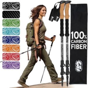 100% Carbon Fiber Trekking Poles by USA Brand - Ultra Strong Lightweight Collapsible Hiking Poles with Cork Grips & Quick Adjustable Flip Locks