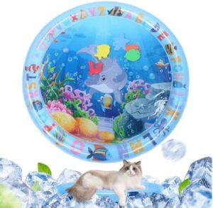 2024 New Thickened Water Sensor Play Mat for Cats, Premium Interactive Water Sensory Playmat Cool Comfort Inflatable Water Mat Cooling Mat for Cats, Tummy Time Water Mat for Pets Kids Play (Blue#A1)