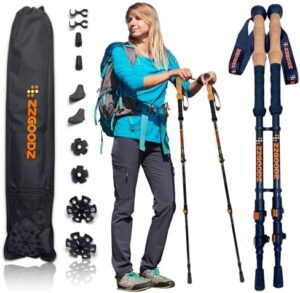 Collapsible Hiking & Trekking Poles 2 pc - Ultralight Folding Walking Sticks for Seniors, Women and Men-Adjustable Hiking Sticks with Metal Folding Clasps, Cork Handle and Silky Wristband