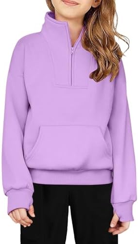 Arshiner Girls Half Zip Sweatshirt Fleece Quarter Zip Pullover Sweatshirts Fall Clothes for Teen Girls Thumb Hole