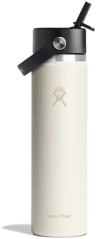 HYDRO FLASK Wide Mouth vacuum insulated stainless steel water bottle with leakproof closeable straw lid for cold water drinks, sports, travel, car and school