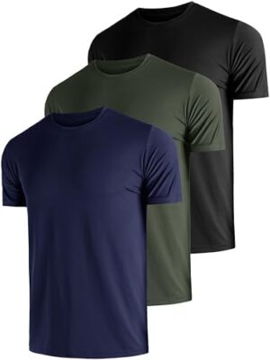 3 Pack Men's Dry Fit Shirts, Moisture Wicking, UPF 50+ Sun protecrion Shirts for Men Casual Athletic T-Shirts