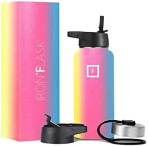 IRON °FLASK Sports Water Bottle - Wide Mouth with 3 Straw Lids - Stainless Steel Sports Water Bottles for Gym and Outdoor - for Men, Women & Kids - Double Wall - Double Walled