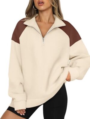 WIHOLL Oversized Quarter Zip Sweatshirts For Women Color Block Pullover Hoodies Sweaters Fall Outfits Winter Clothes 2024