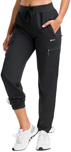 BVVU Women's Cargo Joggers Lightweight Quick Dry Hiking Pants Outdoor Waterproof Athletic Workout Pants with Zipper Pockets