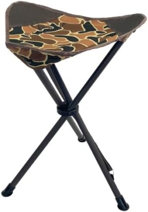 Black Sierra Folding Hunting Stool w/Shoulder Strap Supports 225 lbs, Lightweight Collapsible Tripod Seat, Foldable Steel Frame Chair Perfect for Hunting, Fishing, Camping, Hiking, Travel