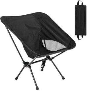 Camping Folding Chair Ultralight Portable Beach Chair Compact Lightweight for Backpacking Hiking Picnic Barbeques Fishing Outdoor with Carry Bag Supports 280+Lbs Black