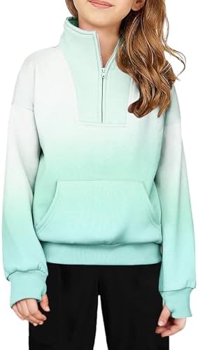 Arshiner Girls Half Zip Sweatshirt Fleece Quarter Zip Pullover Sweatshirts Fall Clothes for Teen Girls Thumb Hole