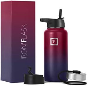 IRON °FLASK Camping & Hiking Hydration Flask, Wide Mouth, 3 Straw Lids, Stainless Steel Outdoor Water Bottle, Double Walled, Insulated Thermos, Metal Canteen - Dark Rainbow, 32 Oz