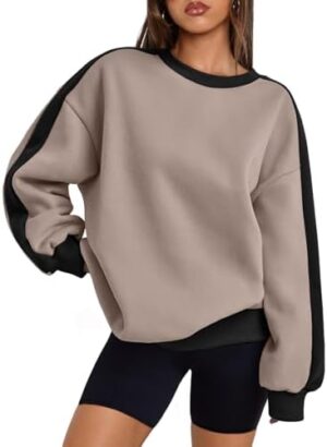 Trendy Queen Womens Oversized Sweatshirts Crewneck Hoodies Color Block Long Sleeve Pullover Fall Clothes 2024