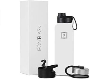 IRON °FLASK Camping & Hiking Hydration Flask, Wide Mouth, 3 Spout Lids, Stainless Steel Outdoor Water Bottle, Double Walled, Insulated Thermos, Metal Canteen - Winter White, 40 Oz