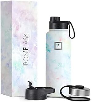 IRON °FLASK Camping & Hiking Hydration Flask, Wide Mouth, 3 Spout Lids, Stainless Steel Outdoor Water Bottle, Double Walled, Insulated Thermos, Metal Canteen - Pearl, 32 Oz