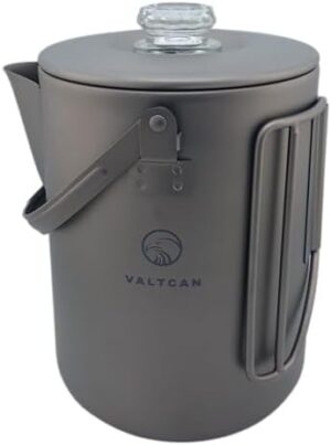 Valtcan Titanium Percolator Coffee Maker Pot 1.5L Filter Brew Ultralight Weight Camping Kettle 50 fl oz 6 Cup Capacity Glass Knob 395g Compact Kettle