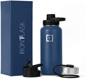 IRON °FLASK Camping & Hiking Hydration Flask, Wide Mouth, 3 Spout Lids, Stainless Steel Outdoor Water Bottle, Double Walled, Insulated Thermos, Metal Canteen-Twilight Blue, 32 Oz