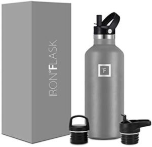 IRON °FLASK Camping & Hiking Hydration Canteens - 3 Lids (Narrow Straw/Spout Lid) Leak Proof Vacuum Insulated Stainless Steel - Hot & Cold Double Walled Sports Water Bottle