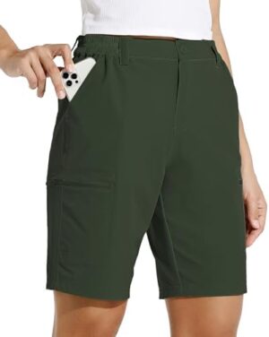 Willit Women's 10" Hiking Cargo Shorts Stretch Golf Active Long Shorts Quick Dry Outdoor Summer Shorts