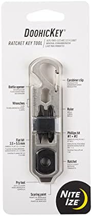 Nite Ize DoohicKey Ratchet Key Tool - Stainless Steel 6-in-1 Multitool - Multi-Tool with Bottle Opener, Carabiner Clip, Wrenches, Ruler, Phillips Bits, Flat Bits, Ratchet, Pry Tool & Scoring Point