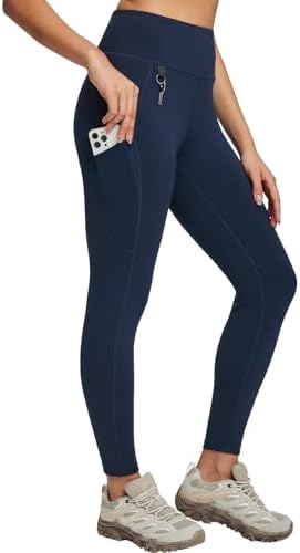 BALEAF Women's High Waist Leggings with Pocket Hiking Pants Tummy Control 3 Pocket for Athletic Outdoor Running