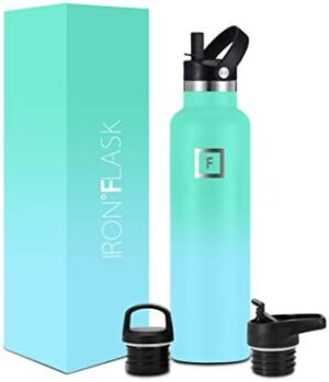 IRON °FLASK Camping & Hiking Hydration Canteens - 3 Lids (Narrow Straw/Spout Lid) Leak Proof Vacuum Insulated Stainless Steel - Hot & Cold Double Walled Sports Water Bottle