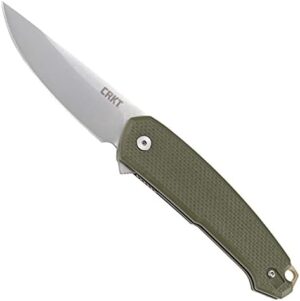 CRKT Tueto EDC Pocket Knife: Everyday Carry Utility Folder, Plain Edge Drop Point Blade with Liner Lock, Assisted Open, Bead Blast Finish, Olive Green G10 Handle 5325