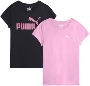 PUMA Girls' T-Shirt - 2 Pack Core Logo T-Shirt for Girls - Basic Athletic Crewneck Short Sleeve Tee (S-XL)