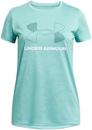 Under Armour Girls' Tech Big Logo Twist Short Sleeve T Shirt, (482) Radial Turquoise / / White, X-Small