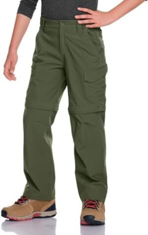 CQR Kids Youth Hiking Cargo Pants, UPF 50+ Quick Dry Convertible Zip Off Pants, Outdoor Camping Pants