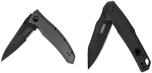 Kershaw Grid Folding Pocket Knife, 3.7 inch Black Serrated Blade, Steel Handle, Pocketclip & Appa Folding Tactical Pocket Knife, SpeedSafe Opening, 2.75 inch Black Blade and Handle