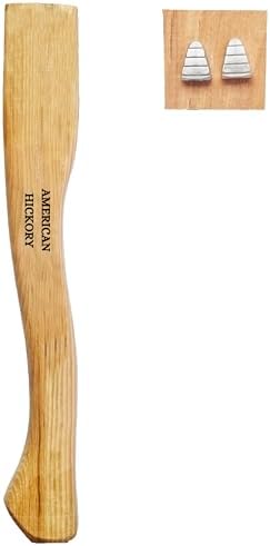 1 pack American Hickory Axe handle replacement for 14" axes that use 1-1/4 pound heads Complete Set with Wooden and Steel Wedges - Hatchet handle replacement - hickory hatchet handle replacement axe