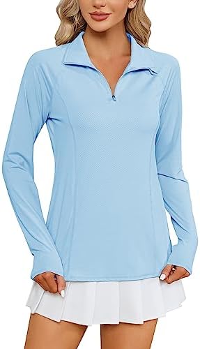 LOMON Women Long Sleeve Shirts Sun Protection 1/4 Zip Summer Quick Dry Hiking Shirts Quarter Zip Pullover for Women