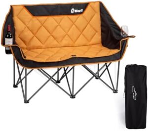 EMERIT Oversized Double Duo Camping Chair Folding Camping Loveseat 2 Person Camping Couch Heavy Duty Lawn Chairs for Outside with Padded Seats & Armrests-Support 650LBS