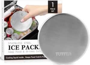 Small Ice Packs for Lunch Boxes, Stainless Steel Round Cold Packs for Cooler, Reusable Long Lasting Freezer Packs, Multi Use Cooler Accessories for Camping and Pain Relief (1 Pack)